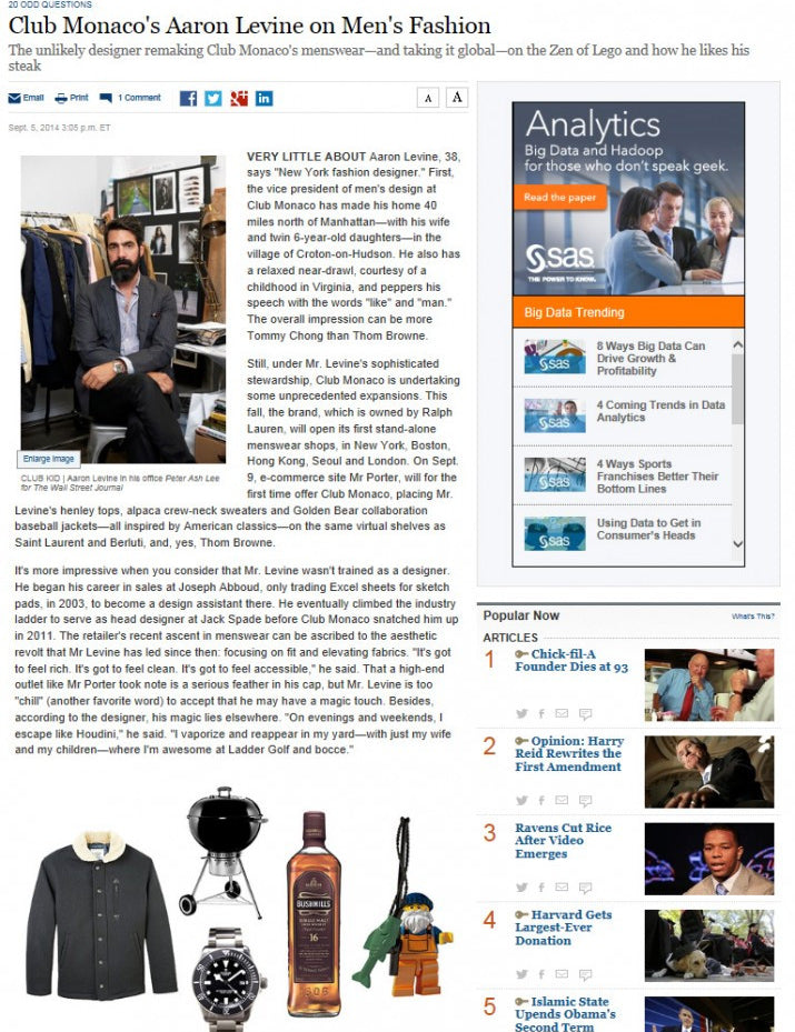 CLUB MONACO BY GOLDEN BEAR IN THE WALL STREET JOURNAL