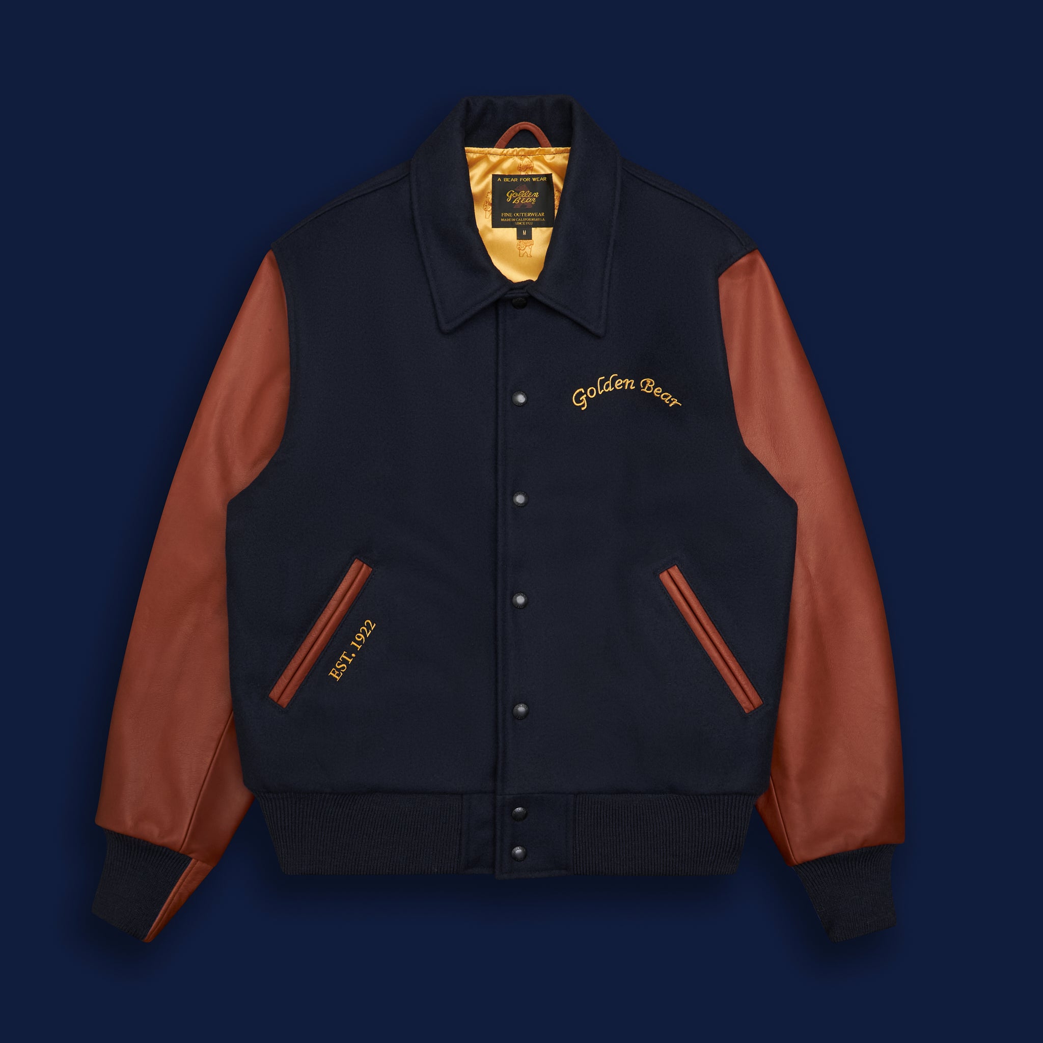 THE ALBANY ANNIVERSARY JACKET - Navy Melton Wool/Mahogany Leather Classic Fit