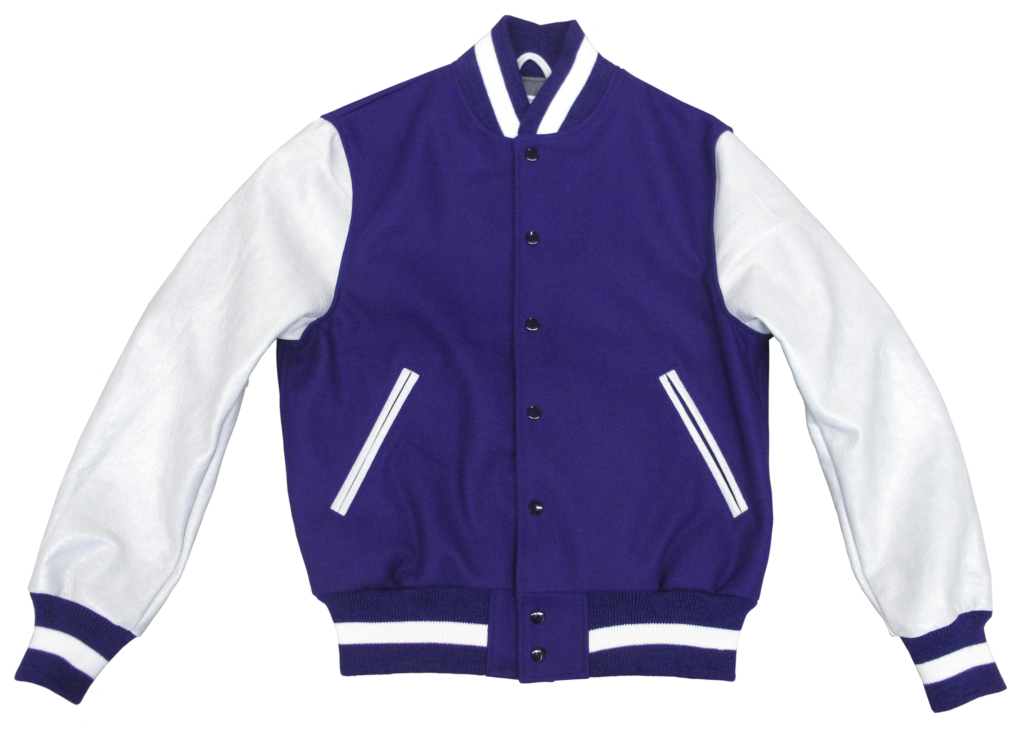 White Satin Baseball Jacket with Royal Blue Pockets